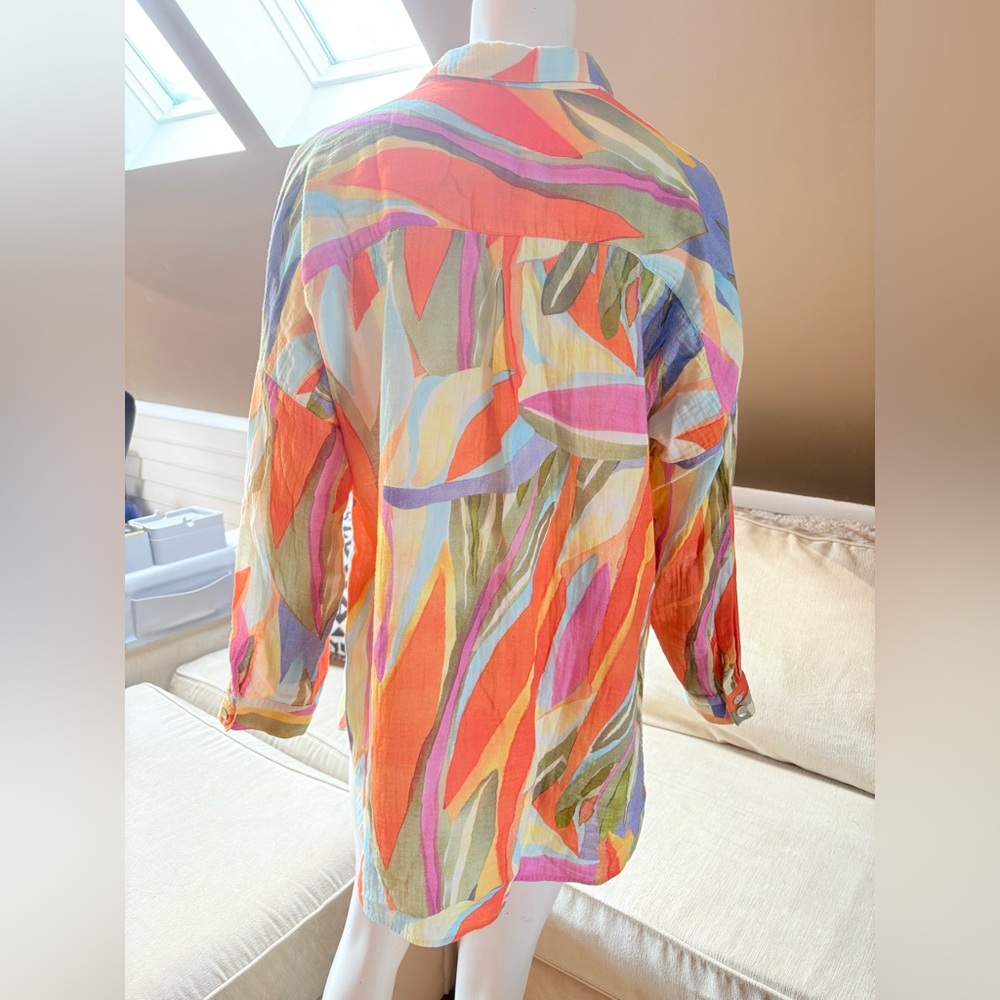 Soft Surroundings Peregrine Gauze Shirt Tunic Resort-Wear Fiery Stripe Sz Medium - Picture 4 of 8